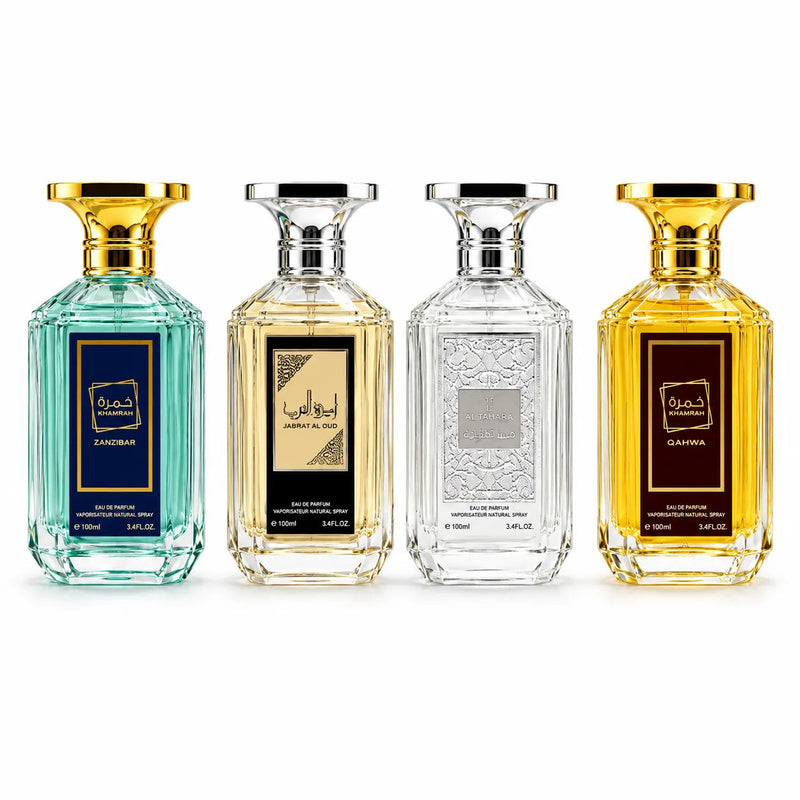 Set 4 Parfumuri Bărbați – Khamrah Zanqama, Ameerat Al Arab, Mystical Khamrah Dukhana (100 ml x 4)