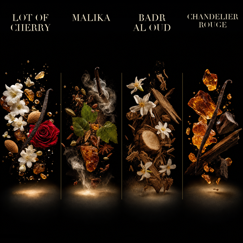 Set 4 Parfumuri Damă - Lot of Cherry, Malika, Badr Al Oud & Chandelier Rouge (100 ml x 4)