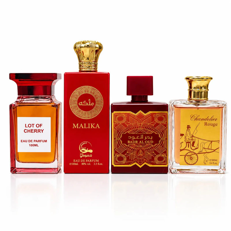 Set 4 Parfumuri Damă - Lot of Cherry, Malika, Badr Al Oud & Chandelier Rouge (100 ml x 4)