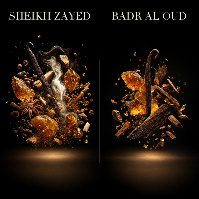 Set 2 Parfumuri Orientale Barbati + Dama – Sheikh Zayed & Badr Al Oud (Noble) (100 ml x 2)