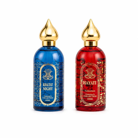 Set 2 Parfumuri Arăbești Bărbați + Damă – Khaltat Night & Hayati (100 ml x 2)