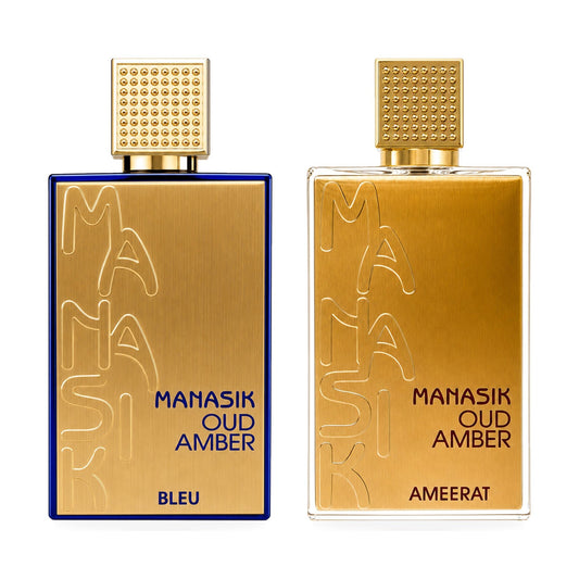 Set 2 Parfumuri Arăbești Bărbați + Damă – Manasik Oud Amber Bleu & Manasik Oud Amber Ameerat (100 ml x 2)
