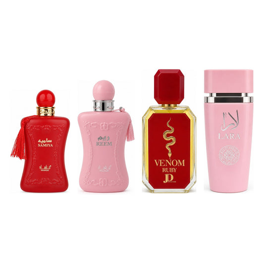 Set 4 Parfumuri Arăbești Damă – Samyia, Reem, Venom & Lara Pink (100 ml x 4)